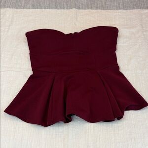 ASOS Strapless Peplum Dress top in Burgundy size 8